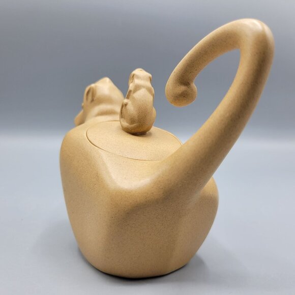 Vintage Chinese Monkey w/ Baby Monkey Shaped Teapot Clay Signed/Stamped - Picture 8 of 16